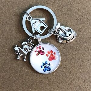 ROVE Silver Dog Paw Charm Keychain with Multicolor Paw Prints